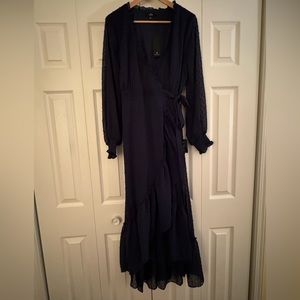 Perfectly Darling Navy Blue Swiss Dot High-low Wrap Dress